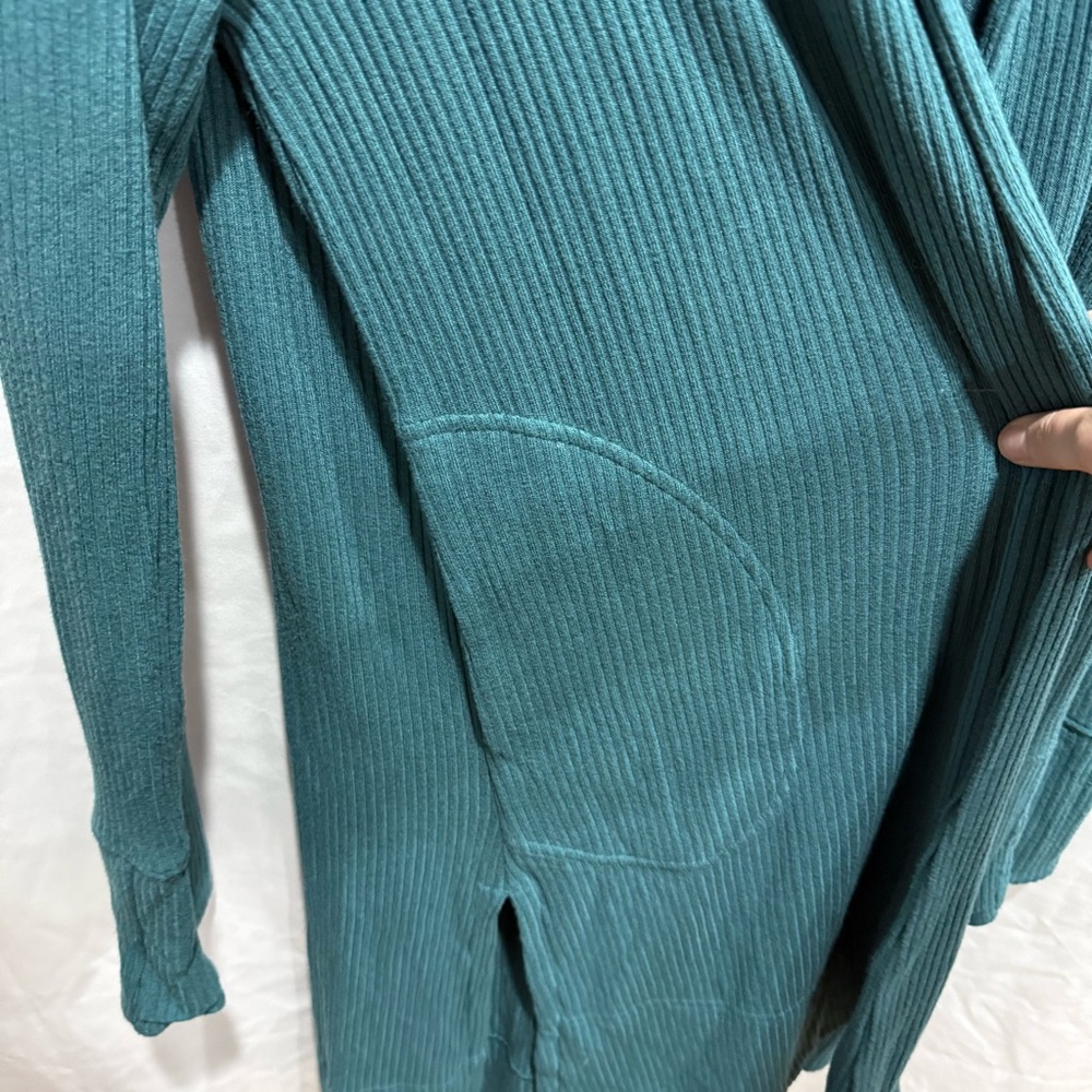 Athleta Harmony Pose Wrap Long Cardigan Hoodie‎ Teal Blue Large Oversized Lounge - Picture 4 of 11